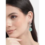 Women's Brass Silver Plated Drop Earrings (Turquoise) - Image 3