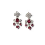 Women's Brass Silver Plated Drop Earrings (Red) - Image 4