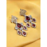 Women's Brass Silver Plated Drop Earrings (Red) - Image 3