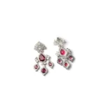 Women's Brass Silver Plated Drop Earrings (Red) - Image 2