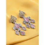 Women's Brass Silver Plated Drop Earrings (Pink) - Image 4