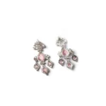 Women's Brass Silver Plated Drop Earrings (Pink) - Image 2