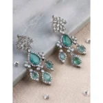 Women's Brass Silver Plated Drop Earrings (Turquoise)