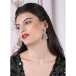 Women's Brass Silver Plated Drop Earrings (Turquoise) - Image 3
