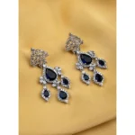 Women's Brass Silver Plated Drop Earrings (Blue) - Image 4