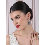 Women's Brass Silver Plated Drop Earrings (Blue) - Image 2