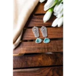 Women's Brass Silver Plated Drop Earrings (Turquoise) - Image 3
