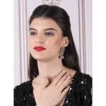Women's Brass Silver Plated Drop Earrings (Pink) - Image 4
