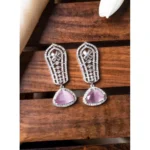 Women's Brass Silver Plated Drop Earrings (Pink) - Image 3