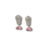 Women's Brass Silver Plated Drop Earrings (Pink) - Image 2
