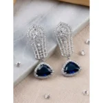 Women's Brass Silver Plated Drop Earrings (Blue)