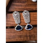 Women's Brass Silver Plated Drop Earrings (Blue) - Image 4