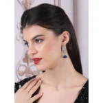 Women's Brass Silver Plated Drop Earrings (Blue) - Image 3