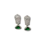 Women's Brass Silver Plated Drop Earrings (Green) - Image 5