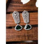 Women's Brass Silver Plated Drop Earrings (Green) - Image 4
