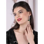Women's Brass Silver Plated Drop Earrings (Green) - Image 3