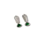 Women's Brass Silver Plated Drop Earrings (Green) - Image 2