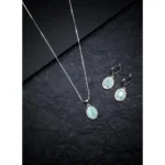 Women's Brass Silver Plated Pendant Set (Turquoise) - Image 4