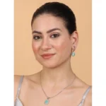 Women's Brass Silver Plated Pendant Set (Turquoise) - Image 3