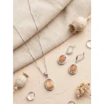 Women's Brass Silver Plated Pendant Set (Orange)