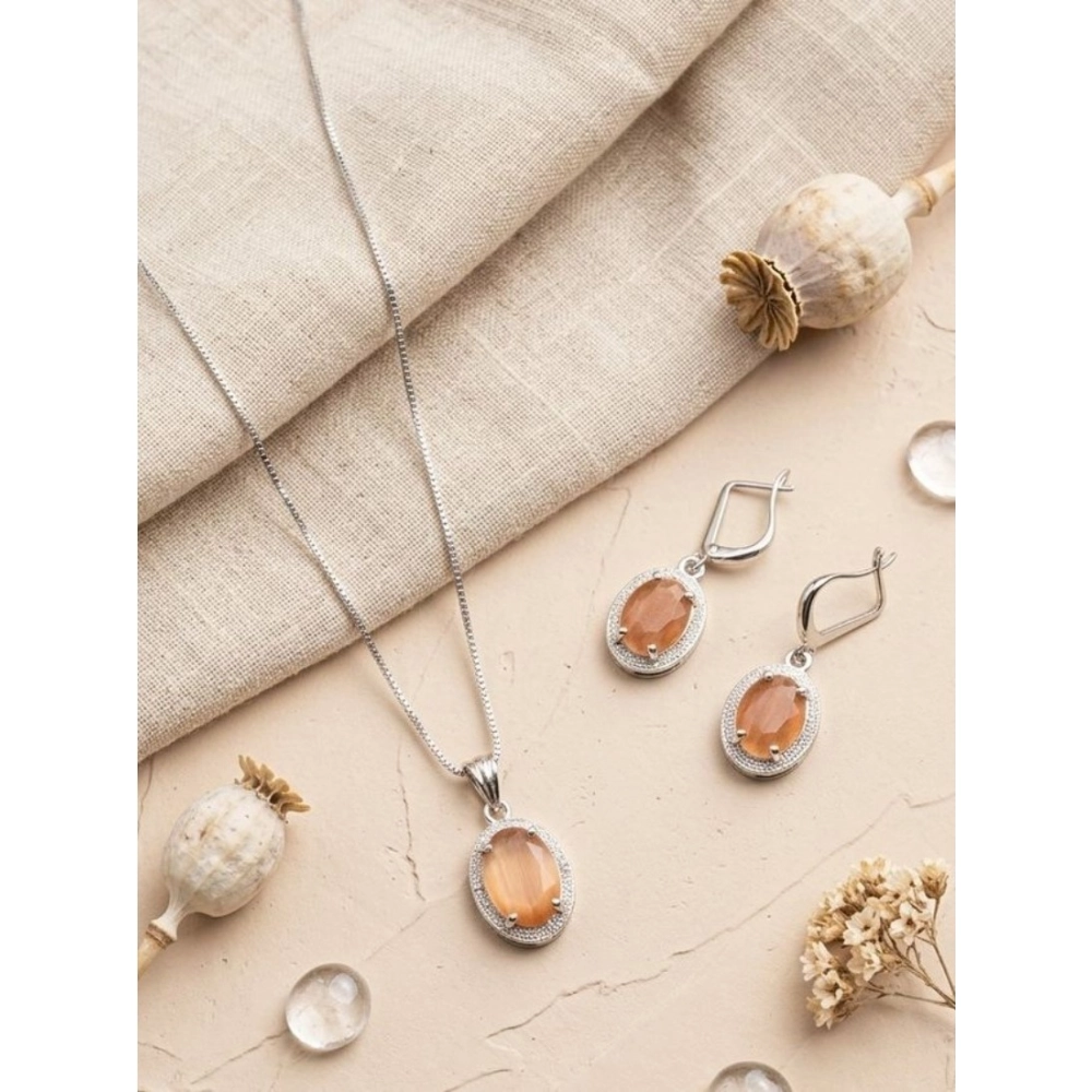 PID-66280-Women-s-Brass-Silver-Plated-Pendant-Set-Orange-1-1000x1000-1.webp Women's Brass Silver Plated Pendant Set (Orange) - Image 1