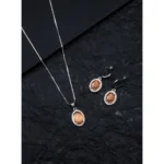 Women's Brass Silver Plated Pendant Set (Orange) - Image 4