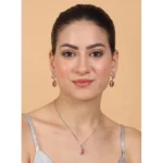 Women's Brass Silver Plated Pendant Set (Orange) - Image 3