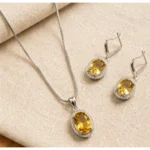 Women's Brass Silver Plated Pendant Set (Yellow) - Image 3