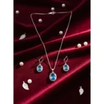 Women's Brass Silver Plated Pendant Set (Blue) - Image 4