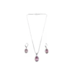 Women's Brass Silver Plated Pendant Set (Pink) - Image 5