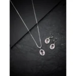 Women's Brass Silver Plated Pendant Set (Pink) - Image 4