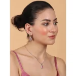 Women's Brass Silver Plated Pendant Set (Pink) - Image 3