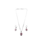 Women's Brass Silver Plated Pendant Set (Pink) - Image 5