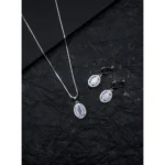 Women's Brass Silver Plated Pendant Set (Grey) - Image 4