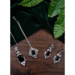 Women's Brass Silver Plated Pendant Set (Blue)