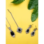 Women's Brass Silver Plated Pendant Set (Blue) - Image 4