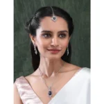 Women's Brass Silver Plated Pendant Set (Blue) - Image 3