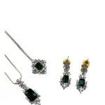 Women's Brass Silver Plated Pendant Set (Green) - Image 5