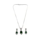 Women's Brass Silver Plated Pendant Set (Green) - Image 2