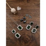 Women's Brass Silver Plated Pendant Set (Green)
