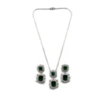 Women's Brass Silver Plated Pendant Set (Green) - Image 5