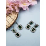 Women's Brass Silver Plated Pendant Set (Green) - Image 4