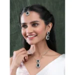 Women's Brass Silver Plated Pendant Set (Green) - Image 3