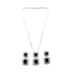 Women's Brass Silver Plated Pendant Set (Blue) - Image 5