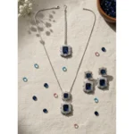 Women's Brass Silver Plated Pendant Set (Blue) - Image 4