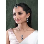 Women's Brass Silver Plated Pendant Set (Blue) - Image 3