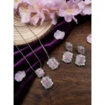 Women's Brass Silver Plated Pendant Set (Pink)
