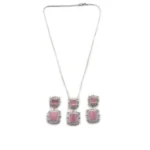 Women's Brass Silver Plated Pendant Set (Pink) - Image 5