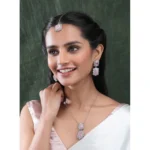 Women's Brass Silver Plated Pendant Set (Pink) - Image 4