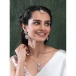 Women's Brass Silver Plated Pendant Set (Pink) - Image 3